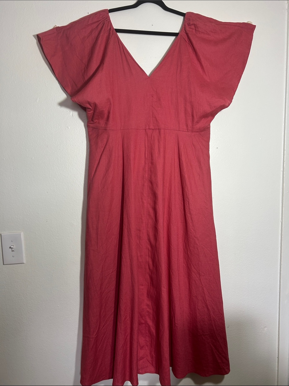 J. Jill Coral pink V-Neck Flutter Sleeve Midi Dress